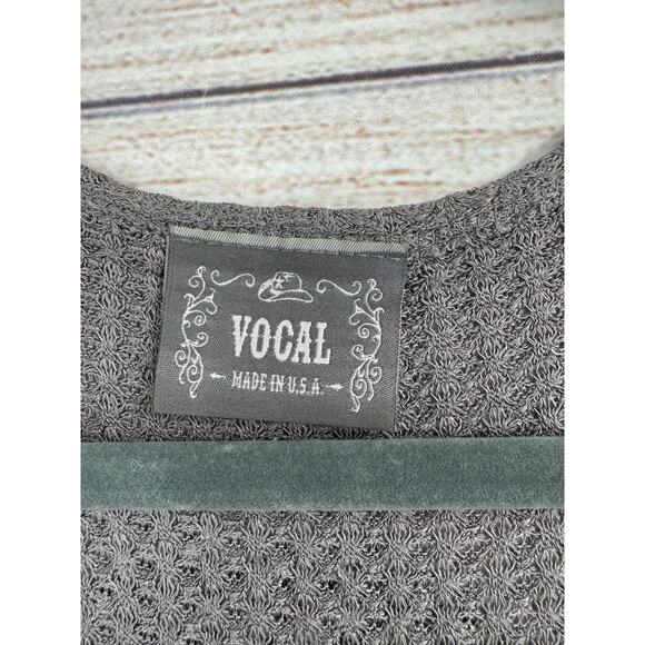 Vocal Embellished Fleur De Lis Print Thermal Shirt Womens Small Gray Waffle Knit - Picture 7 of 10